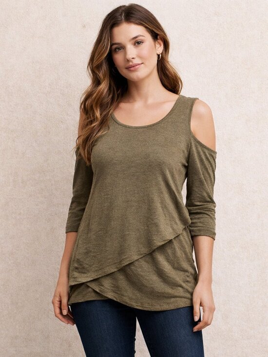 Neiman Marcus Sweaters - NEIMAN MARCUS Olive Green Cut-Out Sleeve Sweater Size M